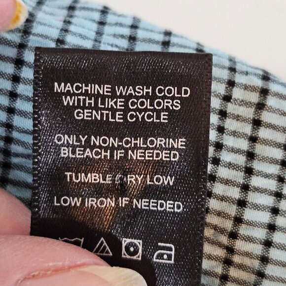 Ali Miles Blue Plaid Mixed Media Button Top Petite Large Cottagecore Pocket - Picture 8 of 11